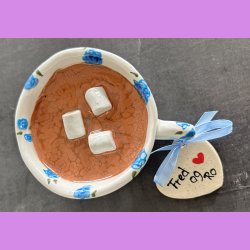  Cacao kop - Hvid med bl� blomster - Fred og ro