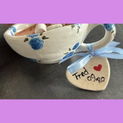  Cacao kop - Hvid med bl� blomster - Fred og ro