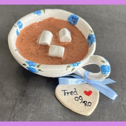  Cacao kop - Hvid med bl� blomster - Fred og ro