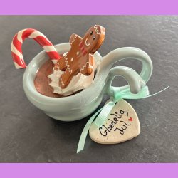 Cacao jule kop - Lysegr�n med snoet hank - Gl�delig jul