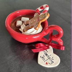 Cacao jule kop - R�d med hjerte hank - Gl�delig jul