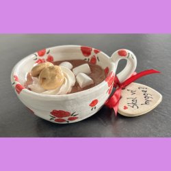 Cacao kop hvid med r�de blomster - Skal vi hygge
