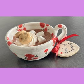 Cacao kop hvid med r�de blomster - Skal vi hygge