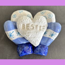 Vanter med hjerte snebold - Bl� og tekst - Bestie