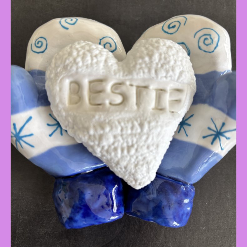 Vanter med hjerte snebold - Bl� og tekst - Bestie