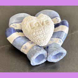 Vanter med hjerte snebold -  Bl� med tekst Love