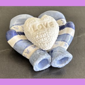 Vanter med hjerte snebold -  Bl� med tekst Love