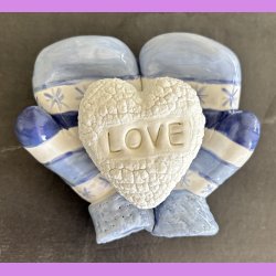 Vanter med hjerte snebold -  Bl� med tekst Love