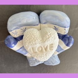 Vanter med hjerte snebold -  Bl� med tekst Love