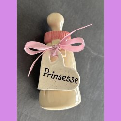 Sutteflaske lyserd med skilt Prinsesse