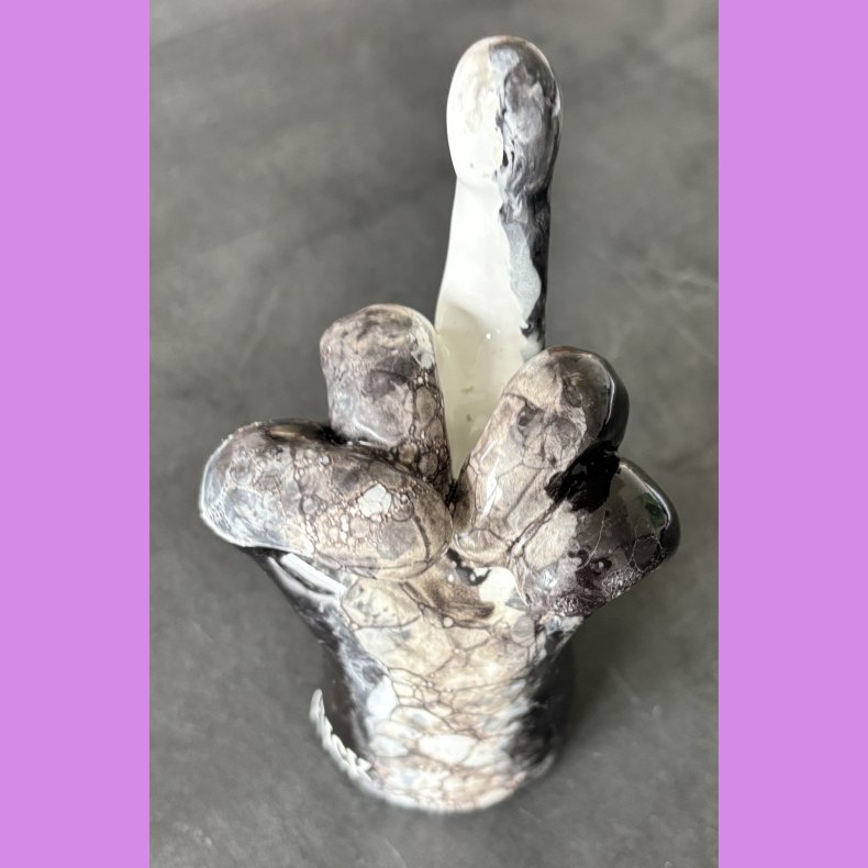 Fuckfinger figur Nr. 7 - Gr� - sort og hvid.