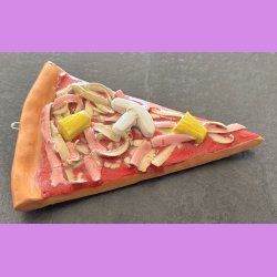 Pizza stykke med skinke, ananas og champignon med oph�ng
