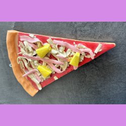 Pizza stykke med skinke og ananas med oph�ng