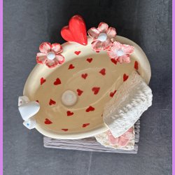 Badekar med  hjerter - blomster og t�fler.