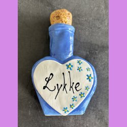 Flaske i keramik- Bl� - Lykke.