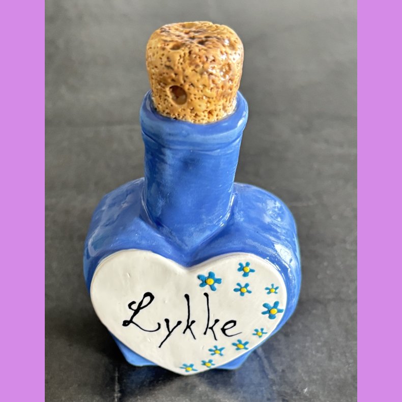 Flaske i keramik- Bl� - Lykke.