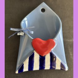 LOVE NOTE kuvert - Bl� med striber - til oph�ng.