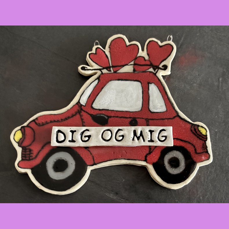  LOVE CAR - R�d med tekst. DIG OG MIG. Med oph�ng.