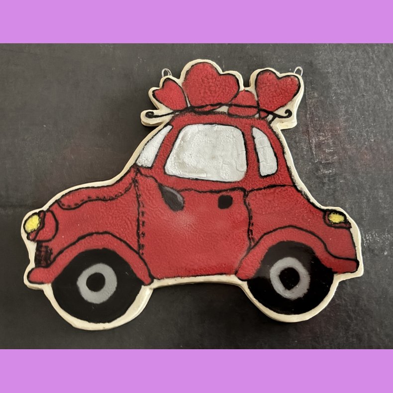 LOVE CAR - R�d med tekst. DIG OG MIG. Med oph�ng.