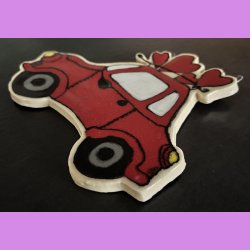 LOVE CAR - R�d med tekst. DIG OG MIG. Med oph�ng.